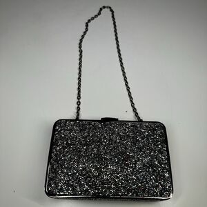 Sondra Roberts Glitter Rhinestone Top Lock Clutch Hard Side w/ Chain Handle